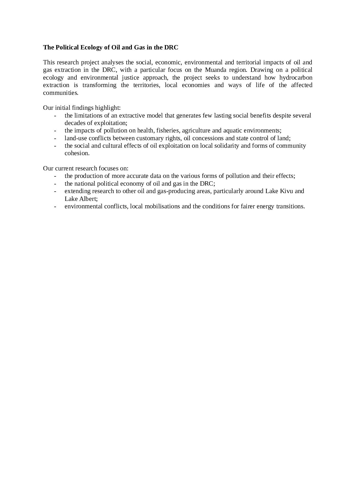 The Political Ecology of Oil and Gas in the DRC