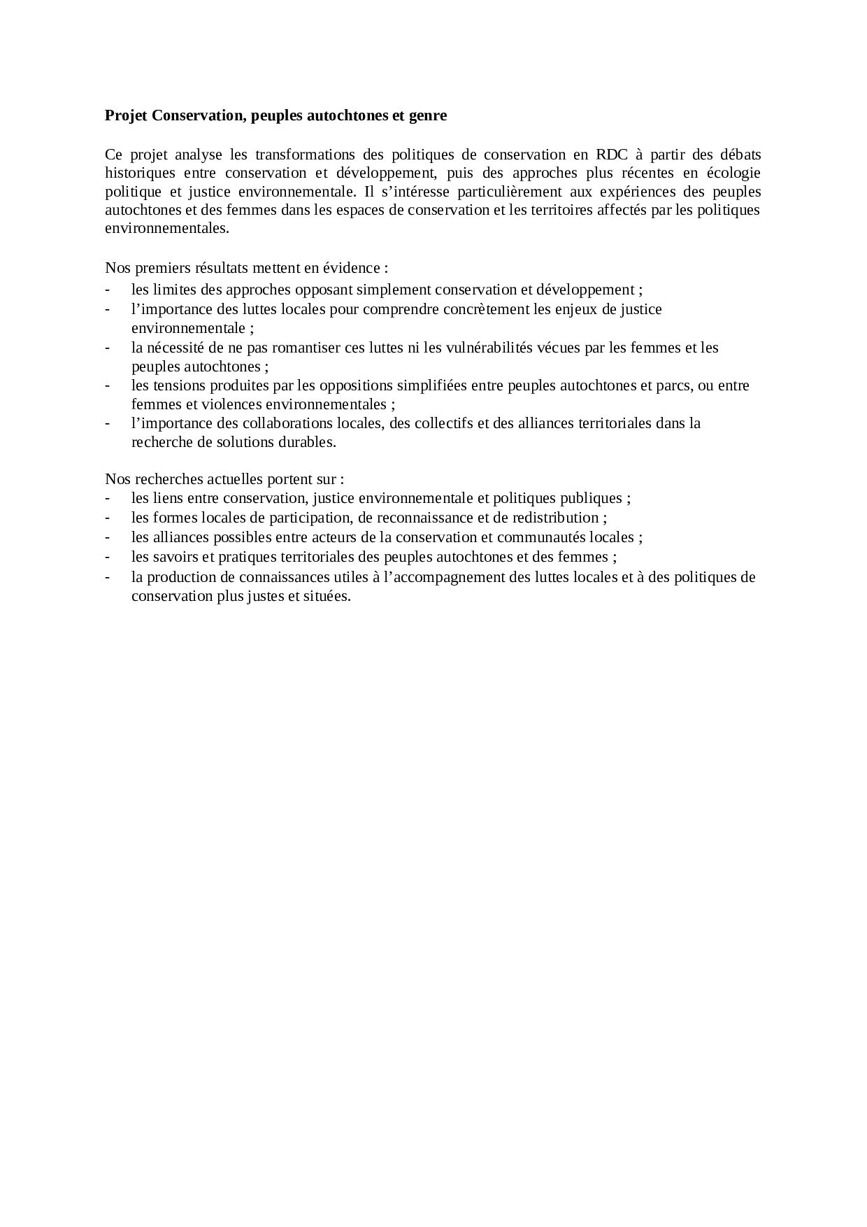 Projet Conservation, peuples autochtones et genre 